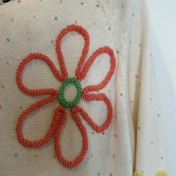 Michael Simon pastel beads floral white sweater - Picture 8 of 12